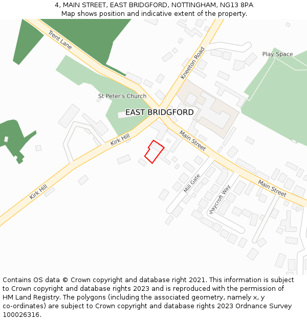 4, MAIN STREET, EAST BRIDGFORD, NOTTINGHAM, NG13 8PA: Location map and indicative extent of plot