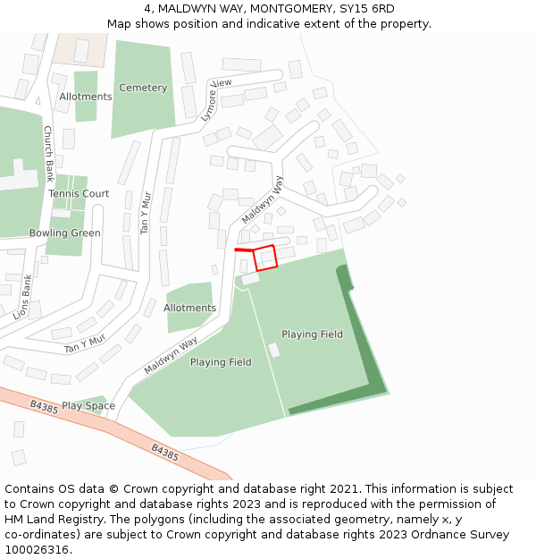 4, MALDWYN WAY, MONTGOMERY, SY15 6RD: Location map and indicative extent of plot