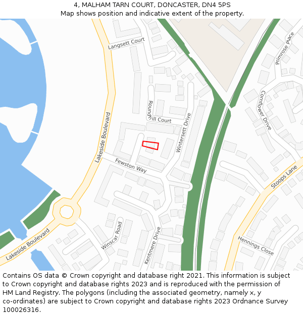 4, MALHAM TARN COURT, DONCASTER, DN4 5PS: Location map and indicative extent of plot