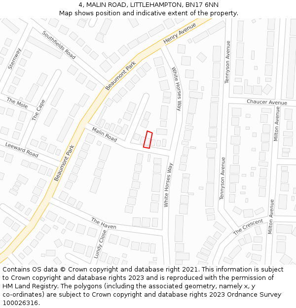 4, MALIN ROAD, LITTLEHAMPTON, BN17 6NN: Location map and indicative extent of plot