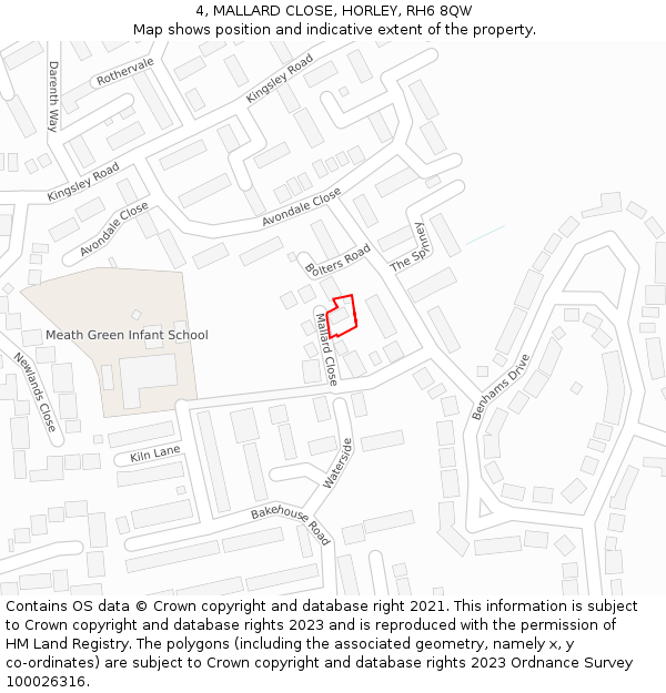 4, MALLARD CLOSE, HORLEY, RH6 8QW: Location map and indicative extent of plot