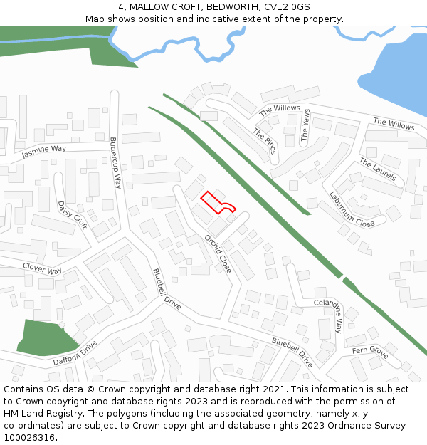 4, MALLOW CROFT, BEDWORTH, CV12 0GS: Location map and indicative extent of plot