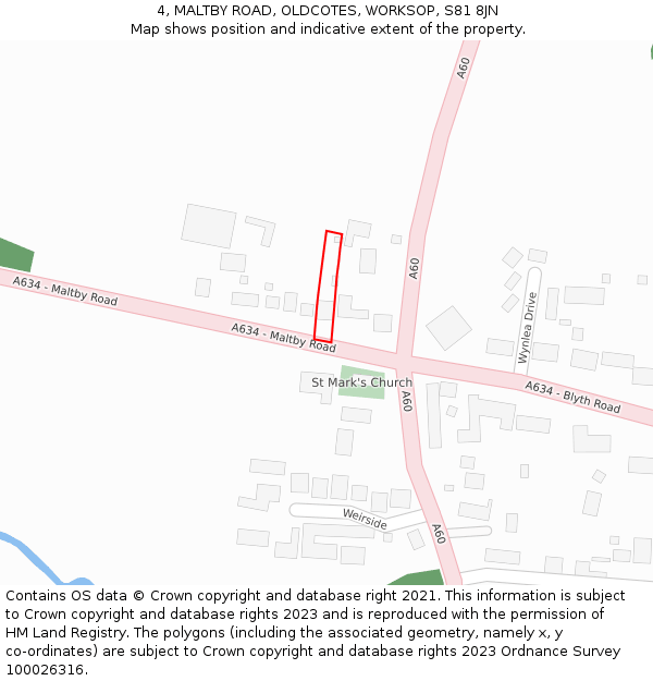 4, MALTBY ROAD, OLDCOTES, WORKSOP, S81 8JN: Location map and indicative extent of plot