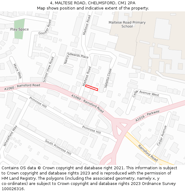 4, MALTESE ROAD, CHELMSFORD, CM1 2PA: Location map and indicative extent of plot