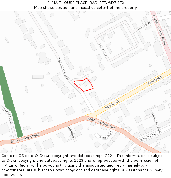 4, MALTHOUSE PLACE, RADLETT, WD7 8EX: Location map and indicative extent of plot