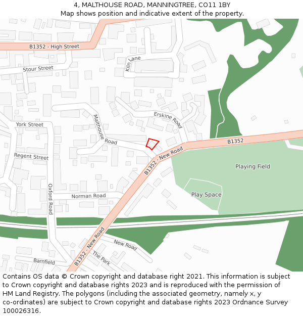 4, MALTHOUSE ROAD, MANNINGTREE, CO11 1BY: Location map and indicative extent of plot