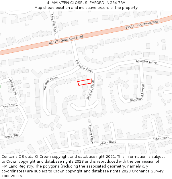 4, MALVERN CLOSE, SLEAFORD, NG34 7RA: Location map and indicative extent of plot