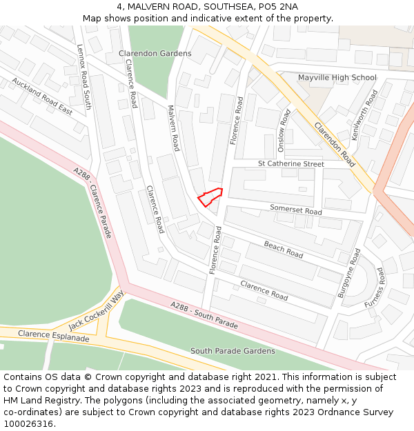 4, MALVERN ROAD, SOUTHSEA, PO5 2NA: Location map and indicative extent of plot