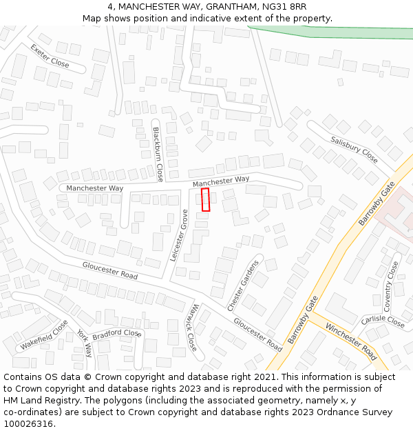 4, MANCHESTER WAY, GRANTHAM, NG31 8RR: Location map and indicative extent of plot