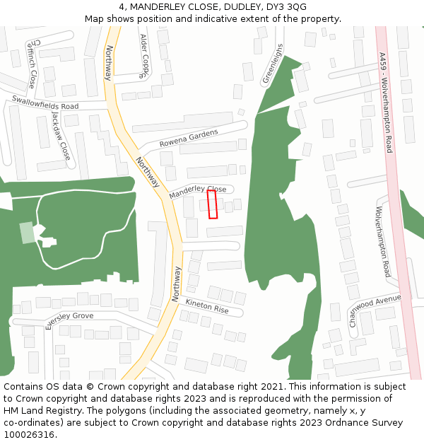 4, MANDERLEY CLOSE, DUDLEY, DY3 3QG: Location map and indicative extent of plot