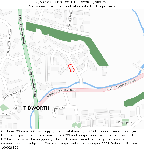 4, MANOR BRIDGE COURT, TIDWORTH, SP9 7NH: Location map and indicative extent of plot