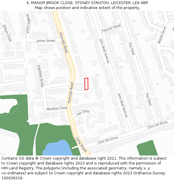 4, MANOR BROOK CLOSE, STONEY STANTON, LEICESTER, LE9 4BR: Location map and indicative extent of plot