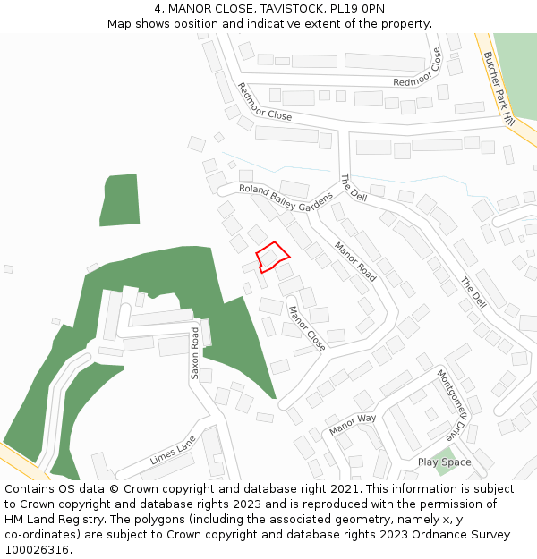 4, MANOR CLOSE, TAVISTOCK, PL19 0PN: Location map and indicative extent of plot