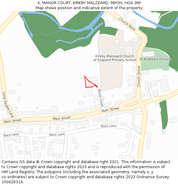 4, MANOR COURT, KIRKBY MALZEARD, RIPON, HG4 3RP: Location map and indicative extent of plot