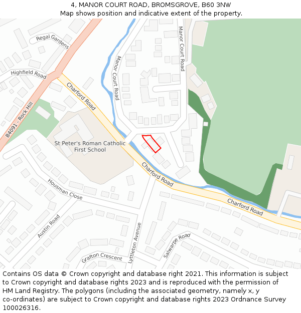 4, MANOR COURT ROAD, BROMSGROVE, B60 3NW: Location map and indicative extent of plot