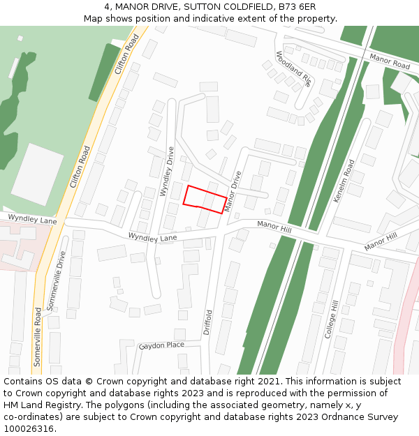 4, MANOR DRIVE, SUTTON COLDFIELD, B73 6ER: Location map and indicative extent of plot