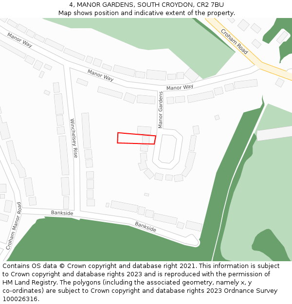 4, MANOR GARDENS, SOUTH CROYDON, CR2 7BU: Location map and indicative extent of plot