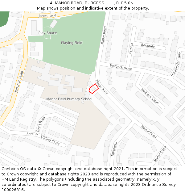 4, MANOR ROAD, BURGESS HILL, RH15 0NL: Location map and indicative extent of plot