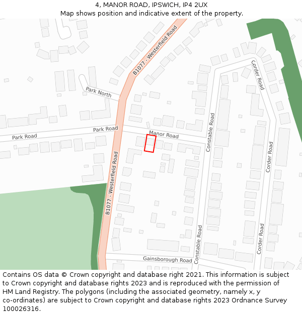 4, MANOR ROAD, IPSWICH, IP4 2UX: Location map and indicative extent of plot