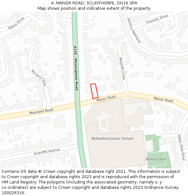 4, MANOR ROAD, SCUNTHORPE, DN16 3PA: Location map and indicative extent of plot