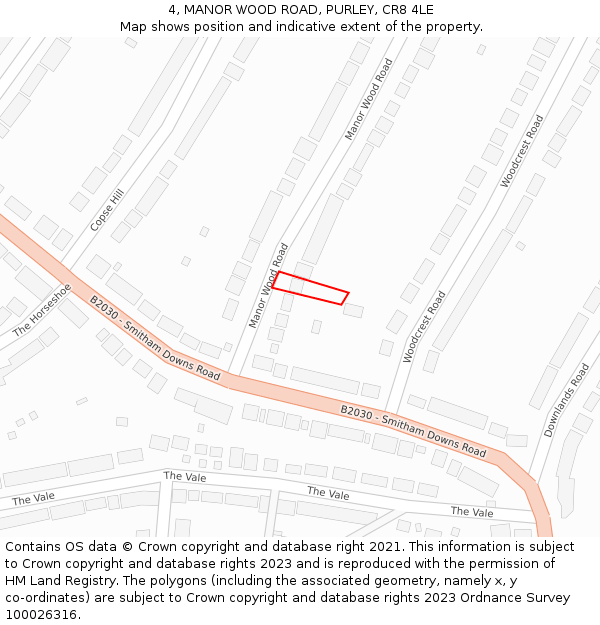 4, MANOR WOOD ROAD, PURLEY, CR8 4LE: Location map and indicative extent of plot