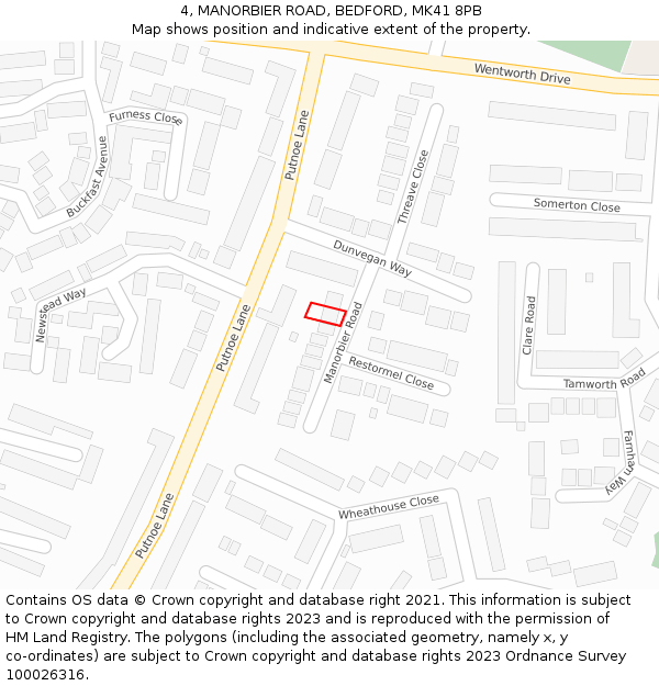 4, MANORBIER ROAD, BEDFORD, MK41 8PB: Location map and indicative extent of plot