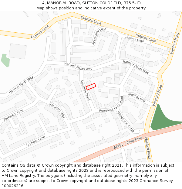 4, MANORIAL ROAD, SUTTON COLDFIELD, B75 5UD: Location map and indicative extent of plot