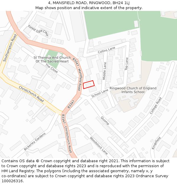 4, MANSFIELD ROAD, RINGWOOD, BH24 1LJ: Location map and indicative extent of plot