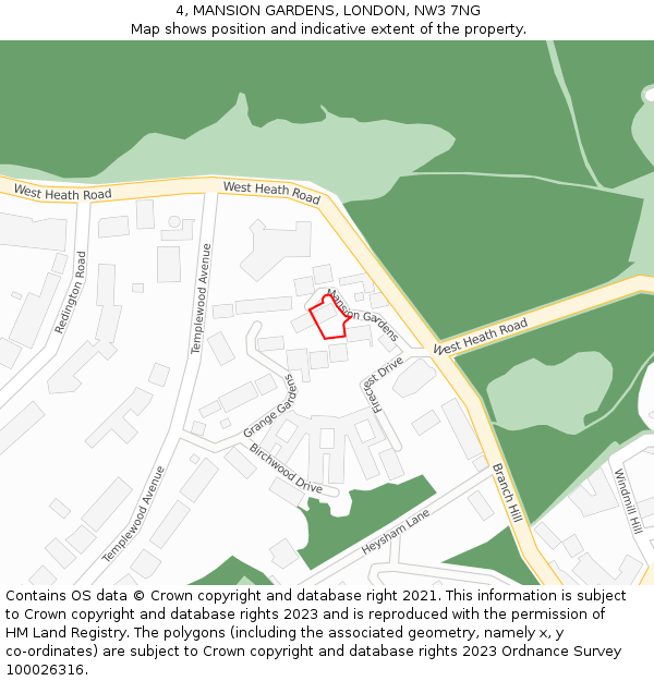 4, MANSION GARDENS, LONDON, NW3 7NG: Location map and indicative extent of plot