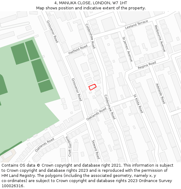 4, MANUKA CLOSE, LONDON, W7 1HT: Location map and indicative extent of plot