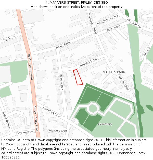 4, MANVERS STREET, RIPLEY, DE5 3EQ: Location map and indicative extent of plot