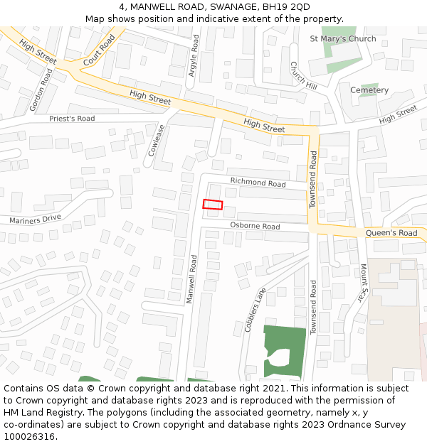 4, MANWELL ROAD, SWANAGE, BH19 2QD: Location map and indicative extent of plot