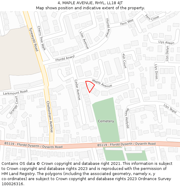 4, MAPLE AVENUE, RHYL, LL18 4JT: Location map and indicative extent of plot