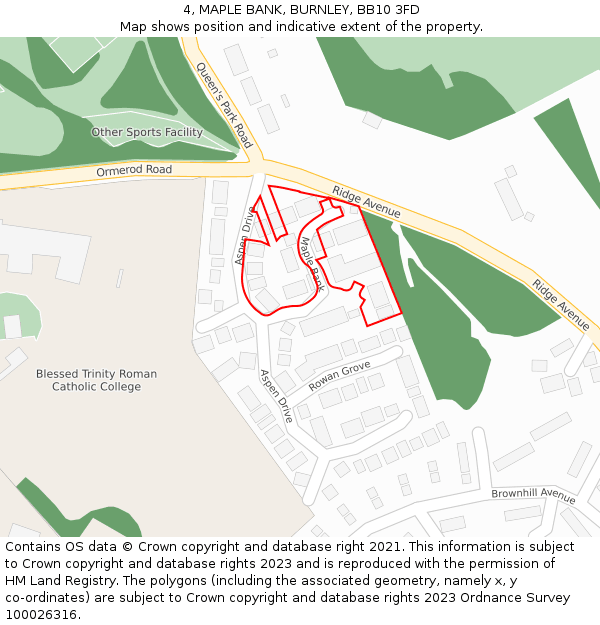 4, MAPLE BANK, BURNLEY, BB10 3FD: Location map and indicative extent of plot