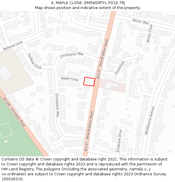 4, MAPLE CLOSE, EMSWORTH, PO10 7RJ: Location map and indicative extent of plot