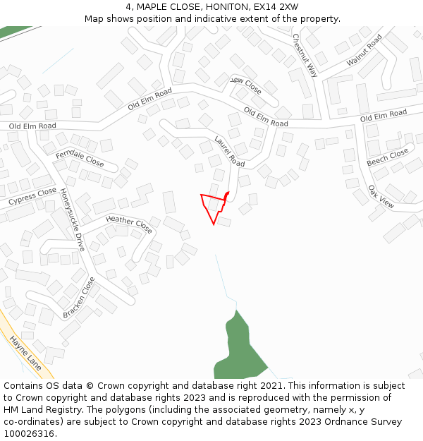 4, MAPLE CLOSE, HONITON, EX14 2XW: Location map and indicative extent of plot