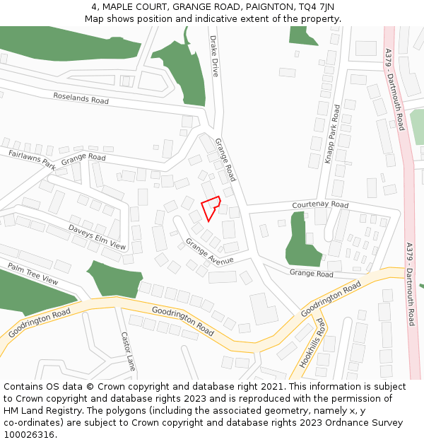 4, MAPLE COURT, GRANGE ROAD, PAIGNTON, TQ4 7JN: Location map and indicative extent of plot