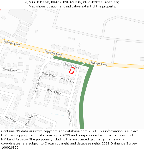 4, MAPLE DRIVE, BRACKLESHAM BAY, CHICHESTER, PO20 8FQ: Location map and indicative extent of plot