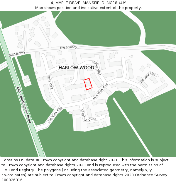 4, MAPLE DRIVE, MANSFIELD, NG18 4UY: Location map and indicative extent of plot