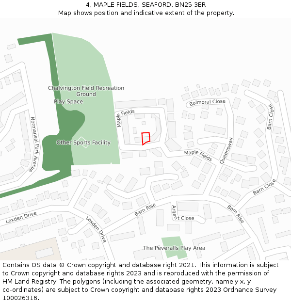 4, MAPLE FIELDS, SEAFORD, BN25 3ER: Location map and indicative extent of plot