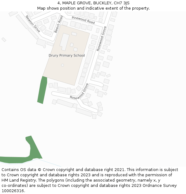 4, MAPLE GROVE, BUCKLEY, CH7 3JS: Location map and indicative extent of plot