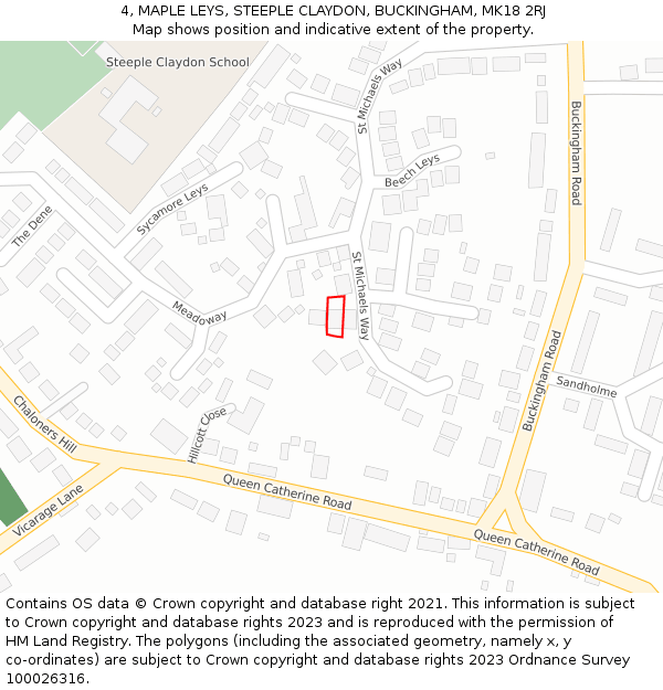 4, MAPLE LEYS, STEEPLE CLAYDON, BUCKINGHAM, MK18 2RJ: Location map and indicative extent of plot