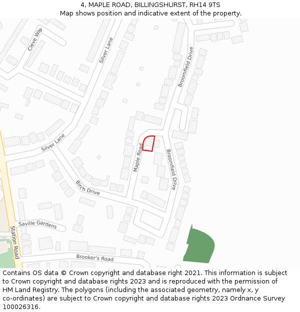 4, MAPLE ROAD, BILLINGSHURST, RH14 9TS: Location map and indicative extent of plot