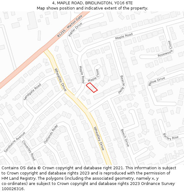 4, MAPLE ROAD, BRIDLINGTON, YO16 6TE: Location map and indicative extent of plot
