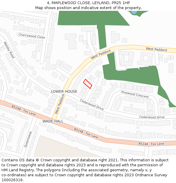 4, MAPLEWOOD CLOSE, LEYLAND, PR25 1HP: Location map and indicative extent of plot