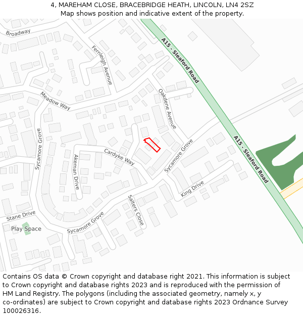 4, MAREHAM CLOSE, BRACEBRIDGE HEATH, LINCOLN, LN4 2SZ: Location map and indicative extent of plot