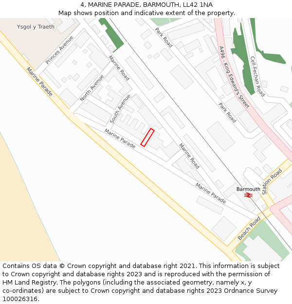 4, MARINE PARADE, BARMOUTH, LL42 1NA: Location map and indicative extent of plot