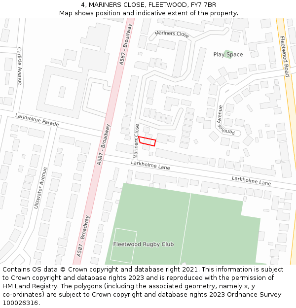 4, MARINERS CLOSE, FLEETWOOD, FY7 7BR: Location map and indicative extent of plot