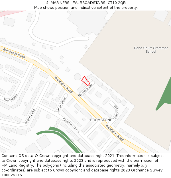 4, MARINERS LEA, BROADSTAIRS, CT10 2QB: Location map and indicative extent of plot