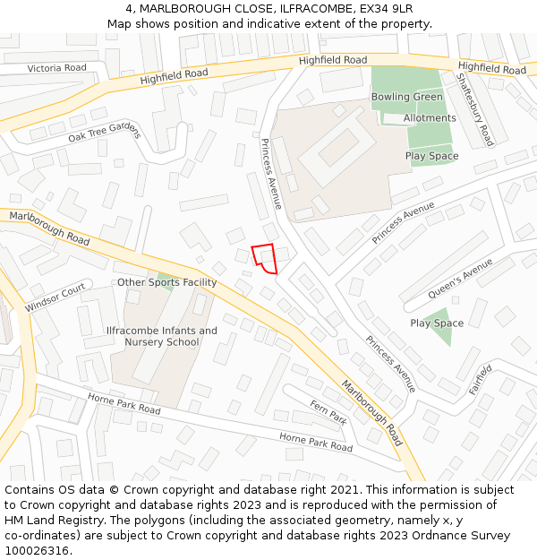 4, MARLBOROUGH CLOSE, ILFRACOMBE, EX34 9LR: Location map and indicative extent of plot